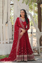 Teeya Creation Maroon Color Faux Georgette Heavy Work Fully Stitched Gown | Grocsy