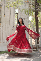 Teeya Creation Maroon Color Faux Georgette Heavy Work Fully Stitched Gown | Grocsy