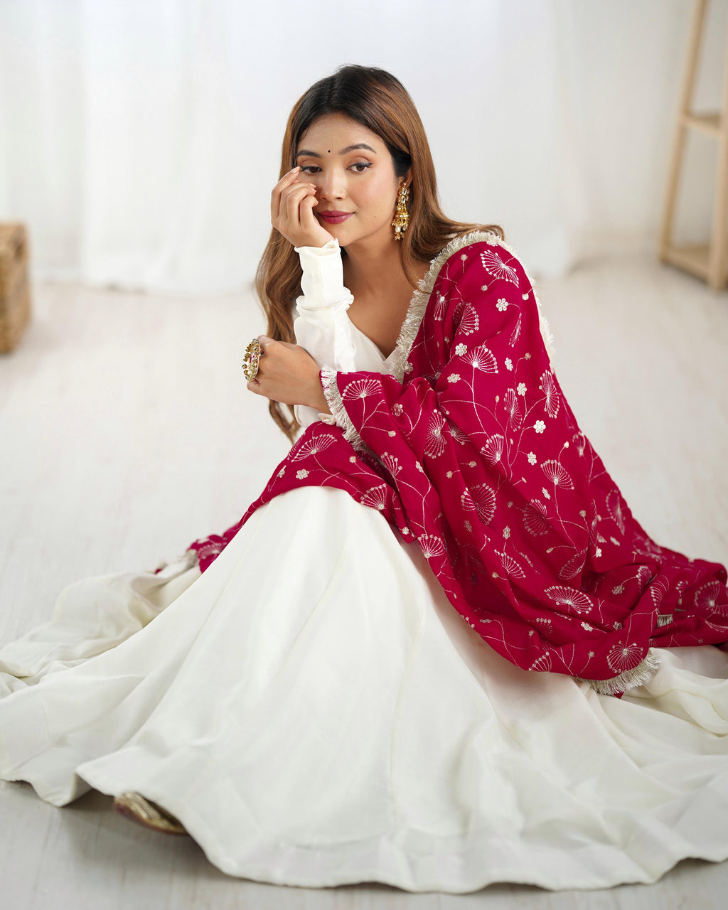 Teeya Creation Off White Color Vichitra Silk Fully Stitched Anarkali Gown | Grocsy