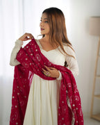 Teeya Creation Off White Color Vichitra Silk Fully Stitched Anarkali Gown | Grocsy