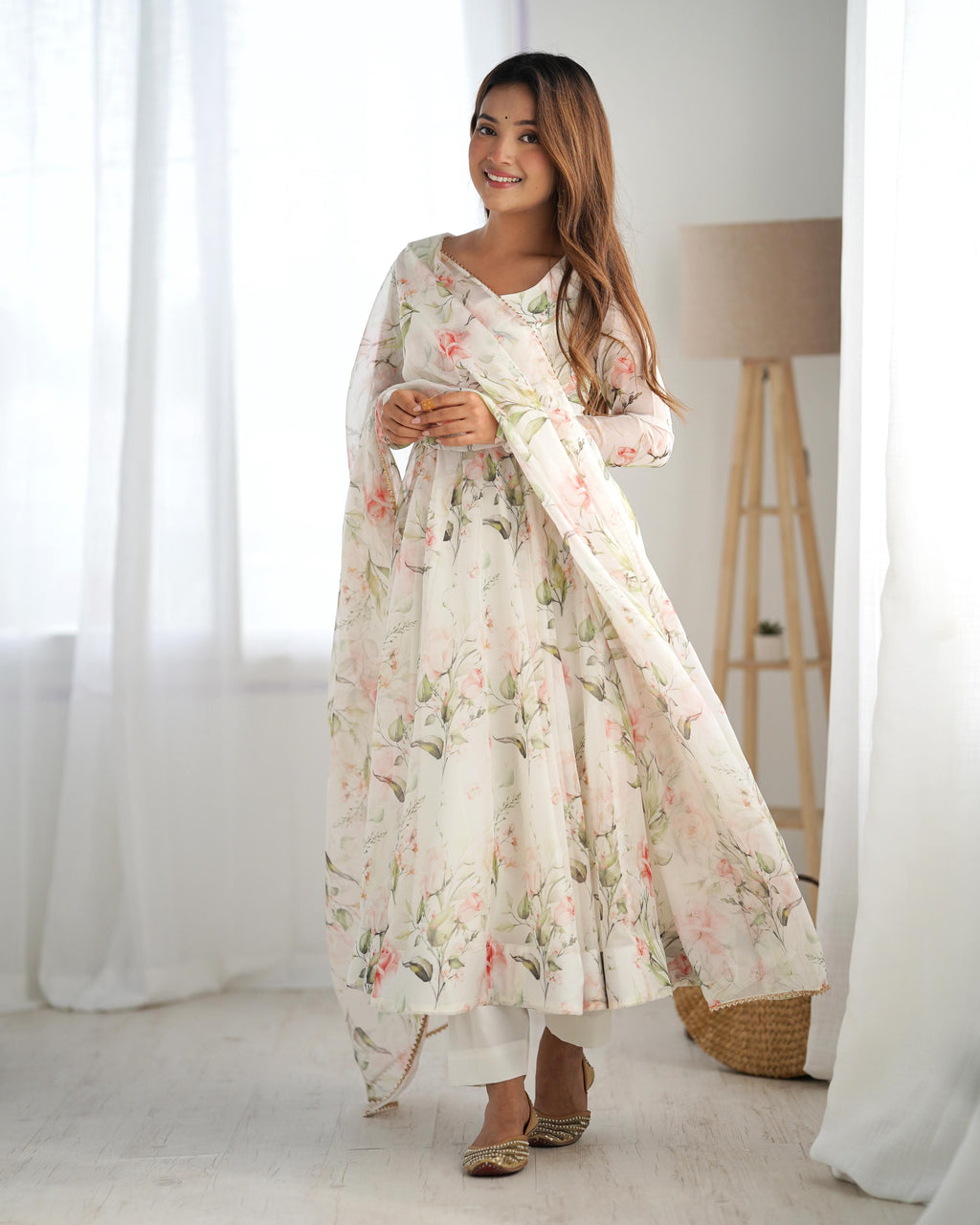 Teeya Creation Off White Color Soft Organza Silk Digital Printed Fully Stitched Anarkali Gown | Grocsy