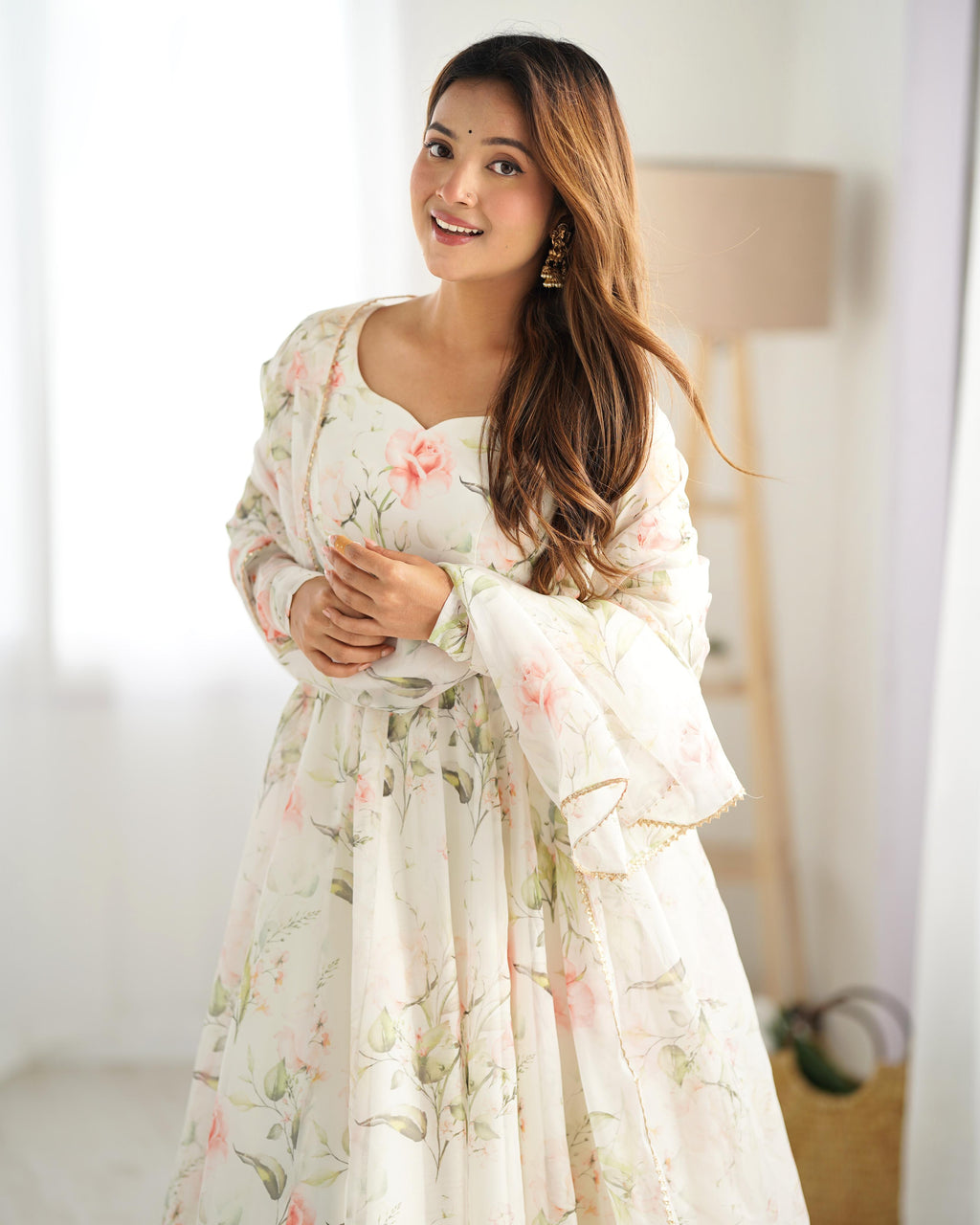 Teeya Creation Off White Color Soft Organza Silk Digital Printed Fully Stitched Anarkali Gown | Grocsy