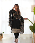 Teeya Creation Black Color Blooming Vichitra Silk Heavy Embroidery Work Fully Stitched Salwar Suit | Grocsy
