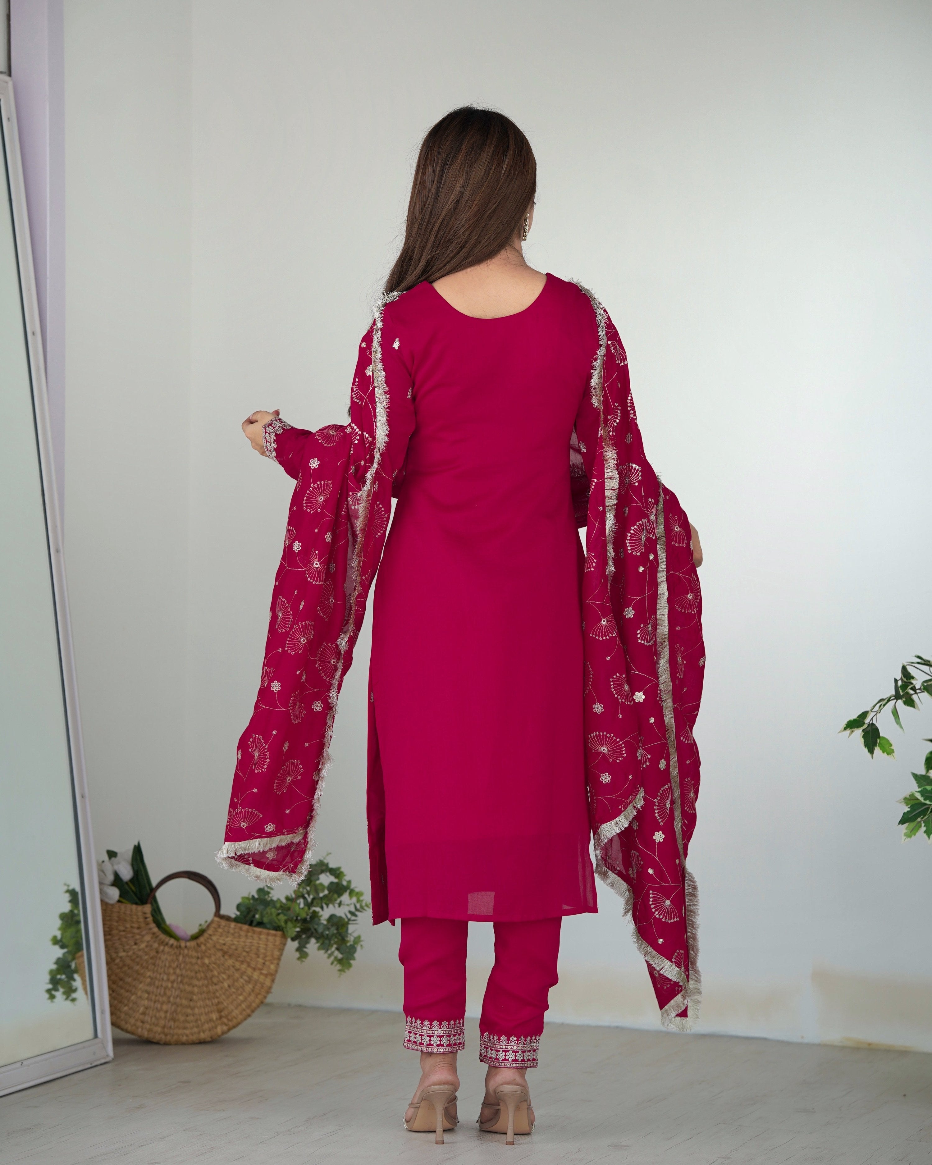 Teeya Creation Pink Color Rangoli Silk Heavy Embroidery Work Fully Stitched Kurta Set | Grocsy