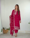 Teeya Creation Pink Color Rangoli Silk Heavy Embroidery Work Fully Stitched Kurta Set | Grocsy