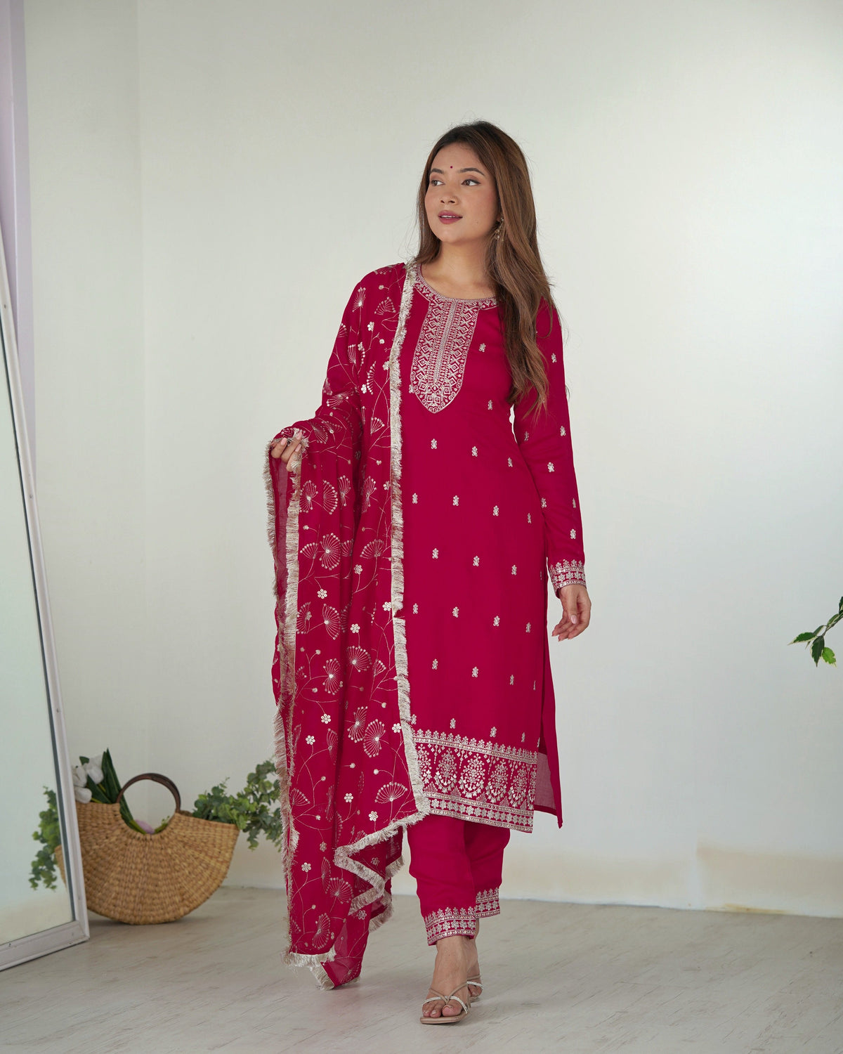 Teeya Creation Pink Color Rangoli Silk Heavy Embroidery Work Fully Stitched Kurta Set | Grocsy