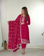Teeya Creation Pink Color Rangoli Silk Heavy Embroidery Work Fully Stitched Kurta Set | Grocsy