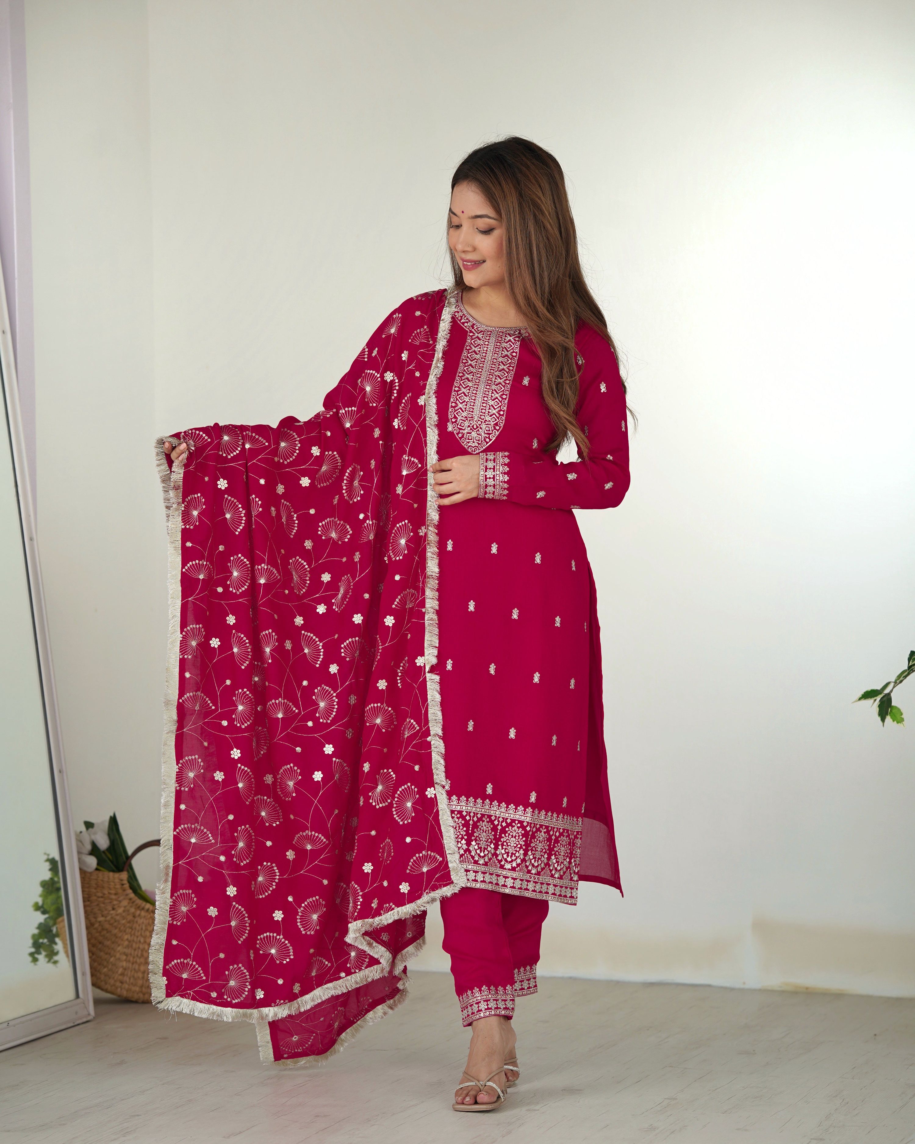 Teeya Creation Pink Color Rangoli Silk Heavy Embroidery Work Fully Stitched Kurta Set | Grocsy