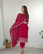 Teeya Creation Pink Color Rangoli Silk Heavy Embroidery Work Fully Stitched Kurta Set | Grocsy