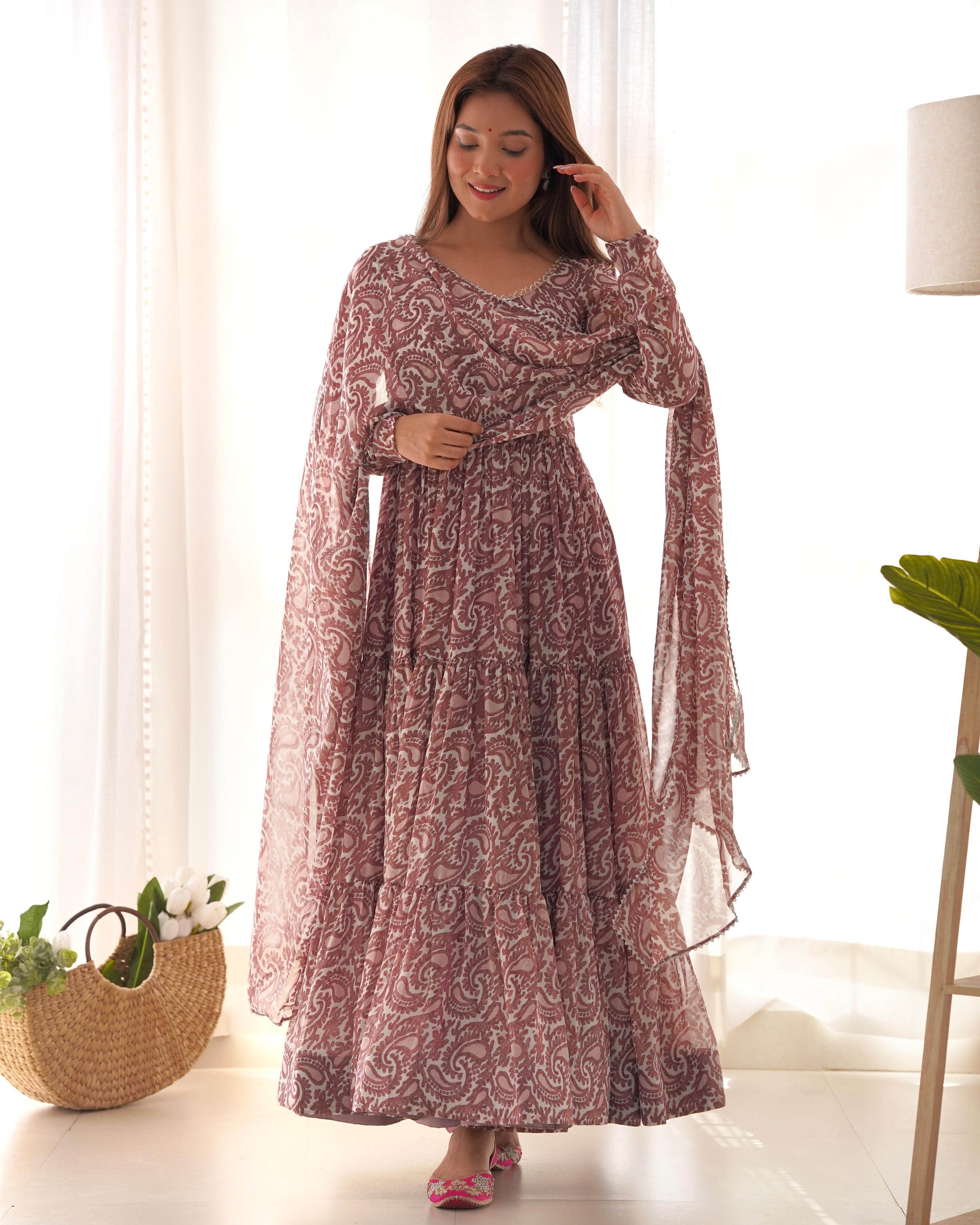 Teeya Creation Multi Color Faux Georgette Digital Printed Anarkali Style Fully Stitched Gown | Grocsy