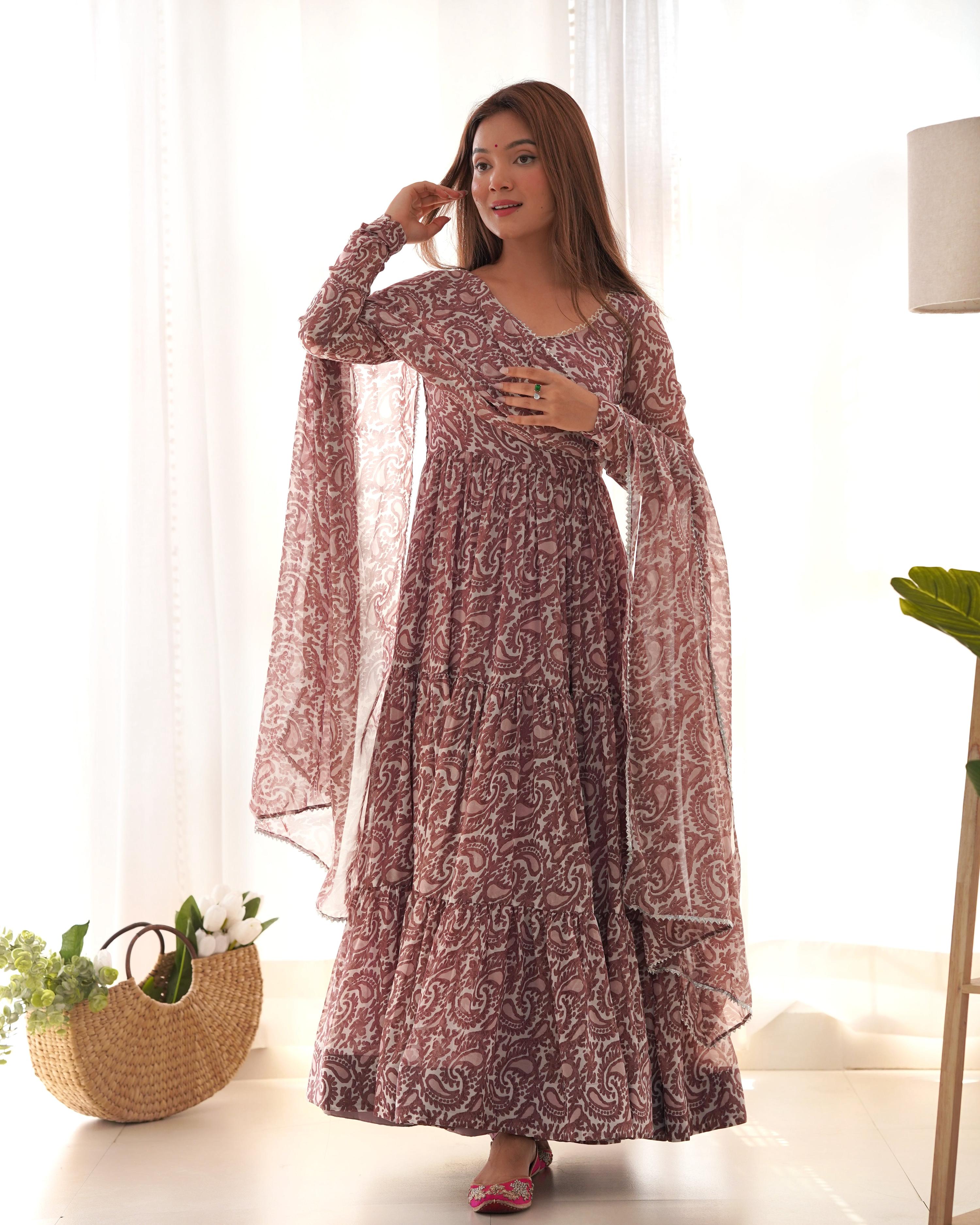 Teeya Creation Multi Color Faux Georgette Digital Printed Anarkali Style Fully Stitched Gown | Grocsy