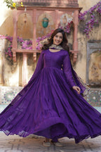 Teeya Creation Purple Color Star Georgette 15 Meter Flari Fully Stitched Gown | Grocsy