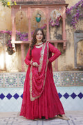 Teeya Creation Pink Color Star Georgette 15 Meter Flari Fully Stitched Gown | Grocsy