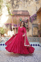 Teeya Creation Pink Color Star Georgette 15 Meter Flari Fully Stitched Gown | Grocsy
