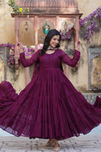 Teeya Creation Wine Color Star Georgette 15 Meter Flari Fully Stitched Gown | Grocsy