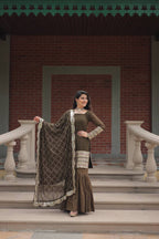 Teeya Creation Mehndi Color Faux Georgette Heavy Embroidery Work Fully stitched gharara set | Grocsy