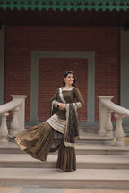Teeya Creation Mehndi Color Faux Georgette Heavy Embroidery Work Fully stitched gharara set | Grocsy