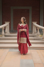 Teeya Creation Maroon Color Faux Georgette Heavy Embroidery Work Fully stitched gharara set | Grocsy