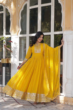 Teeya Creation Yellow Color Faux georgette Heavy Embroidery Work Fully Stitched Gown | Grocsy