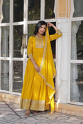 Teeya Creation Yellow Color Faux georgette Heavy Embroidery Work Fully Stitched Gown | Grocsy