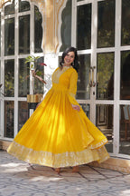 Teeya Creation Yellow Color Faux georgette Heavy Embroidery Work Fully Stitched Gown | Grocsy