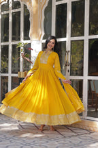Teeya Creation Yellow Color Faux georgette Heavy Embroidery Work Fully Stitched Gown | Grocsy