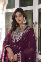 Teeya Creation Wine Color Faux georgette Heavy Embroidery Work Fully Stitched Gown | Grocsy