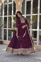 Teeya Creation Wine Color Faux georgette Heavy Embroidery Work Fully Stitched Gown | Grocsy