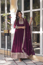 Teeya Creation Wine Color Faux georgette Heavy Embroidery Work Fully Stitched Gown | Grocsy