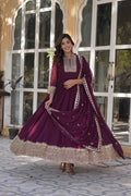 Teeya Creation Wine Color Faux georgette Heavy Embroidery Work Fully Stitched Gown | Grocsy