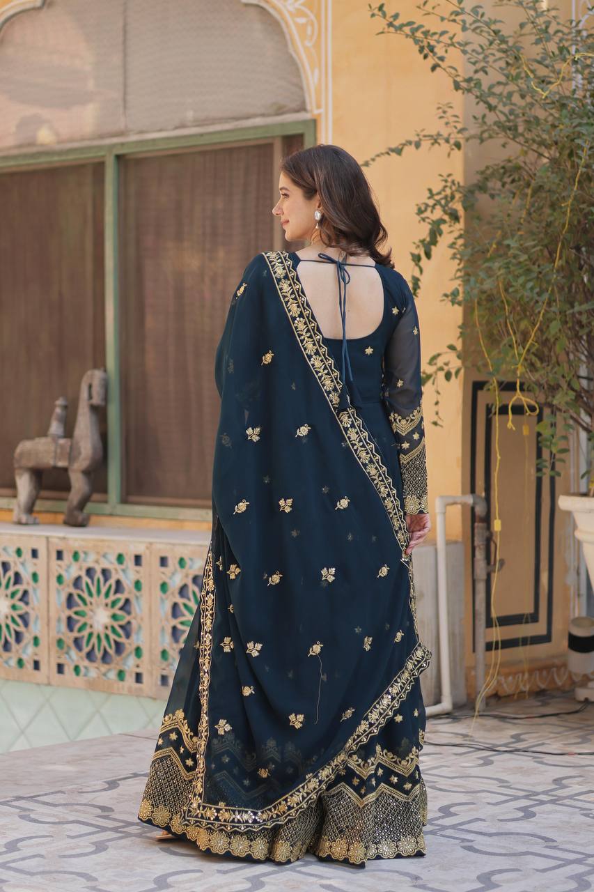 Teeya Creation Morpich Color Faux Georgette Heavy Work Fully Stitched Anarkali Gown | Grocsy