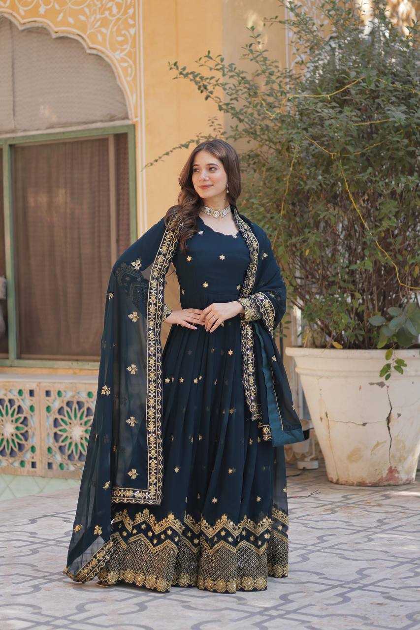 Teeya Creation Morpich Color Faux Georgette Heavy Work Fully Stitched Anarkali Gown | Grocsy