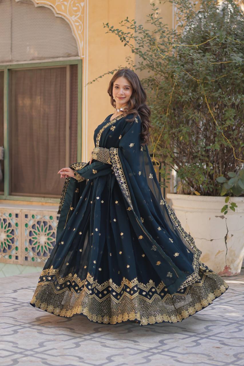 Teeya Creation Morpich Color Faux Georgette Heavy Work Fully Stitched Anarkali Gown | Grocsy