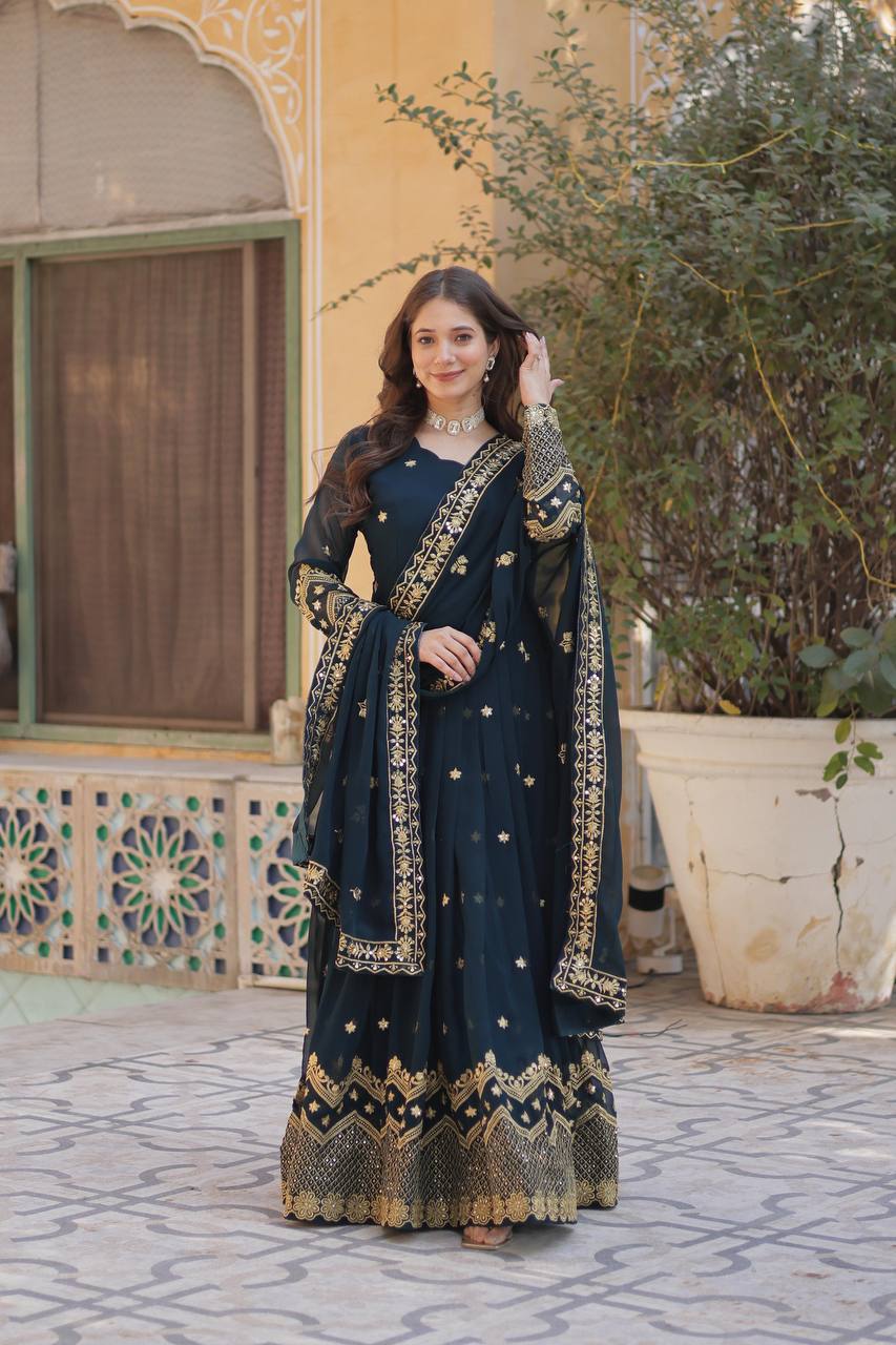Teeya Creation Morpich Color Faux Georgette Heavy Work Fully Stitched Anarkali Gown | Grocsy