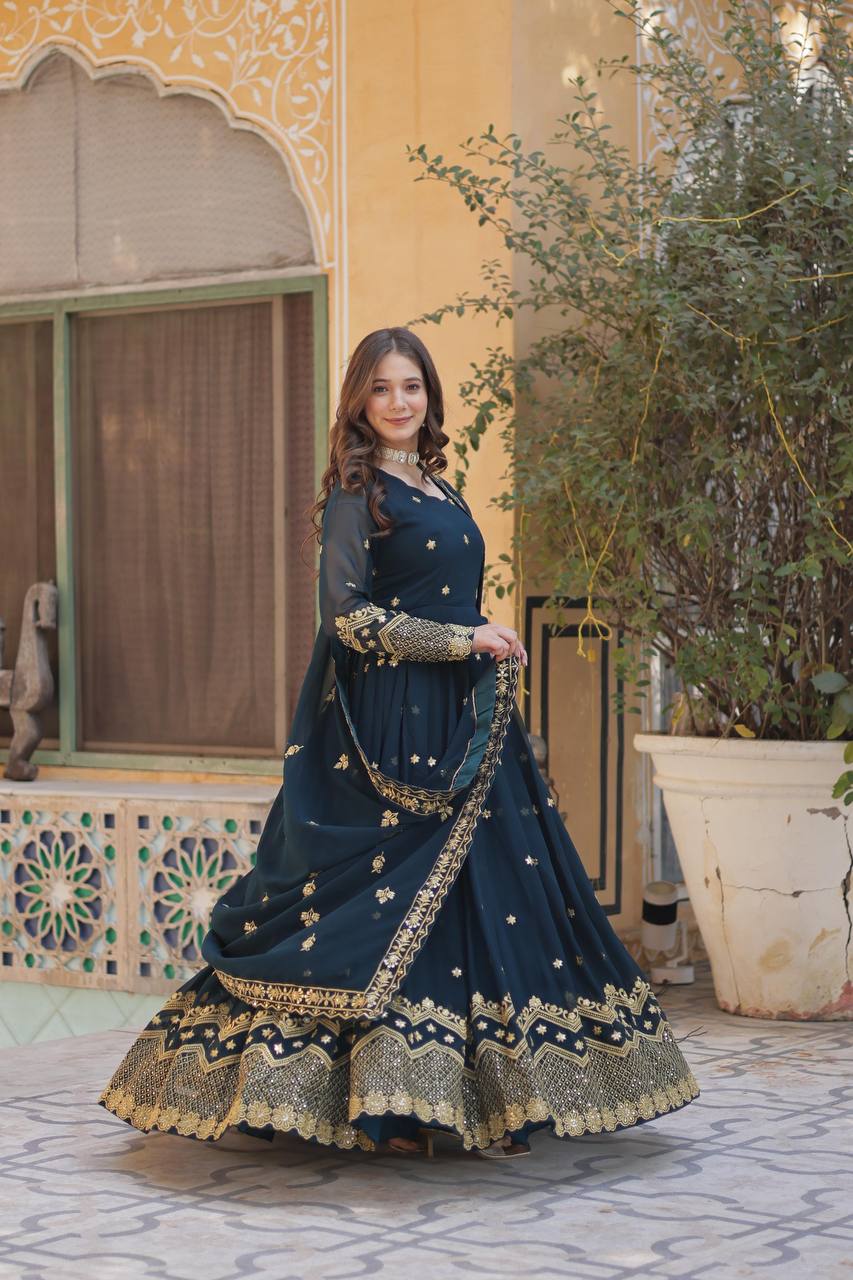 Teeya Creation Morpich Color Faux Georgette Heavy Work Fully Stitched Anarkali Gown | Grocsy