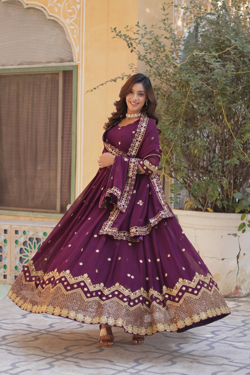 Teeya Creation Wine Color Faux Georgette Heavy Work Fully Stitched Anarkali Gown | Grocsy