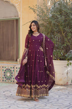 Teeya Creation Wine Color Faux Georgette Heavy Work Fully Stitched Anarkali Gown | Grocsy