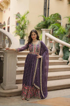 Teeya Creation Plum Color Faux Georgette Heavy Work Fully Stitched Sharara Set | Grocsy