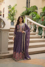Teeya Creation Plum Color Faux Georgette Heavy Work Fully Stitched Sharara Set | Grocsy