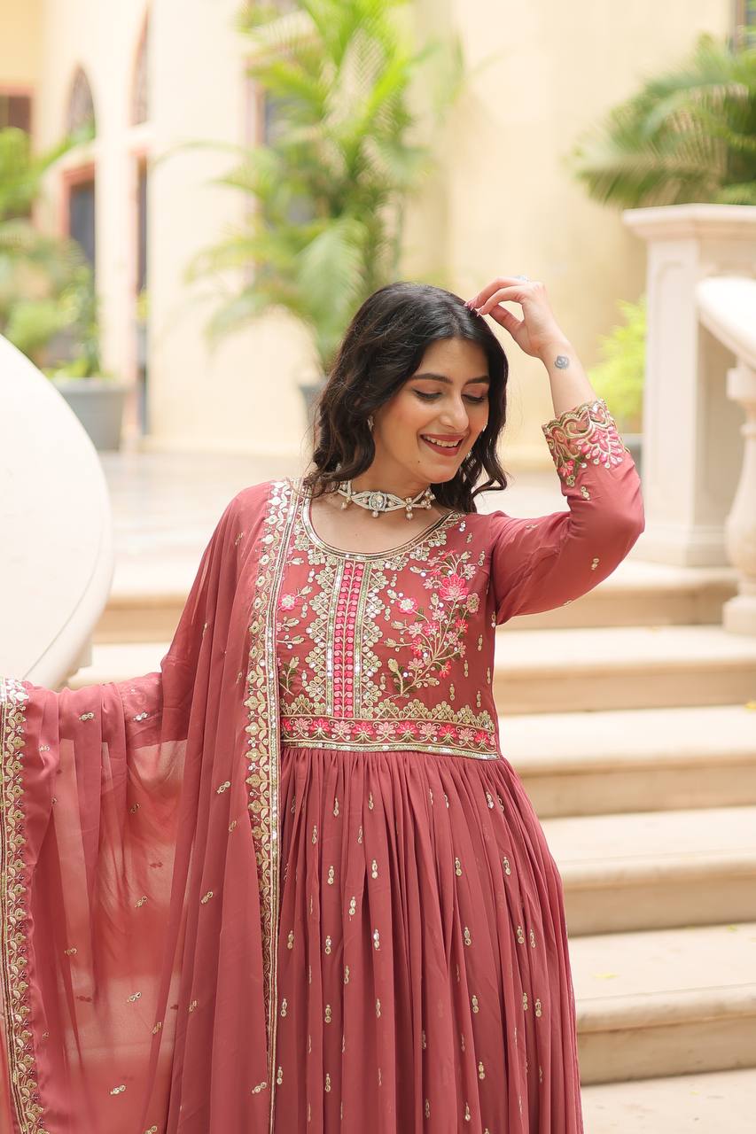 Teeya Creation Peach Color Faux Georgette Heavy Work Fully Stitched Sharara Set | Grocsy