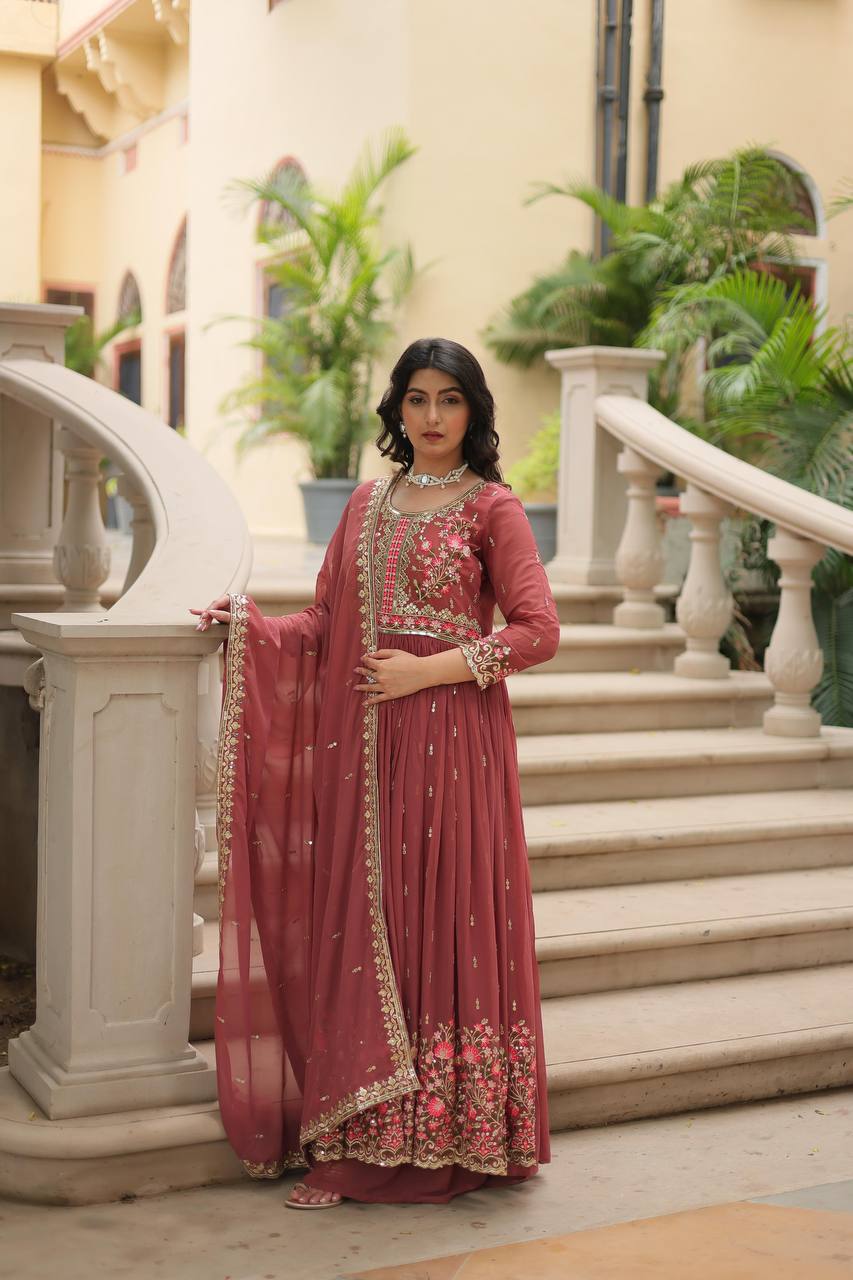 Teeya Creation Peach Color Faux Georgette Heavy Work Fully Stitched Sharara Set | Grocsy