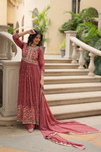 Teeya Creation Peach Color Faux Georgette Heavy Work Fully Stitched Sharara Set | Grocsy