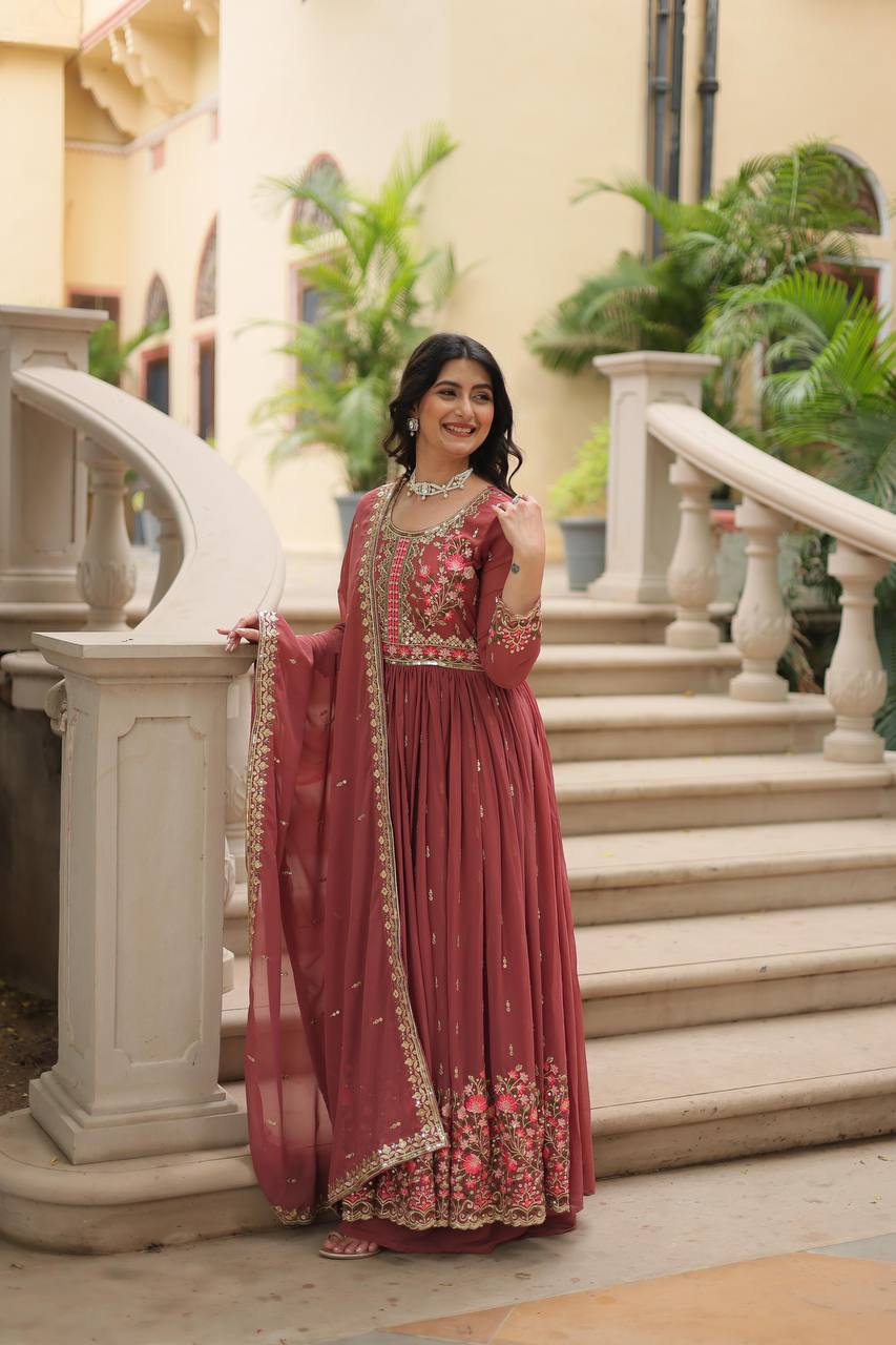 Teeya Creation Peach Color Faux Georgette Heavy Work Fully Stitched Sharara Set | Grocsy
