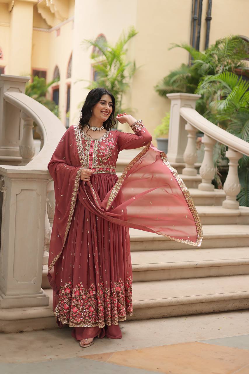 Teeya Creation Peach Color Faux Georgette Heavy Work Fully Stitched Sharara Set | Grocsy