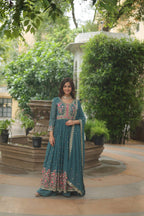 Teeya Creation Teal Color Faux Georgette Heavy Work Fully Stitched Sharara Set | Grocsy