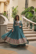 Teeya Creation Teal Color Faux Georgette Heavy Work Fully Stitched Sharara Set | Grocsy