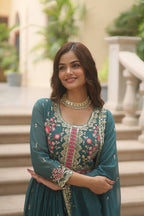 Teeya Creation Teal Color Faux Georgette Heavy Work Fully Stitched Sharara Set | Grocsy