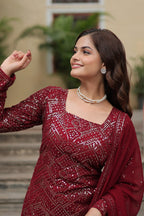 Teeya Creation Maroon Color Faux Georgette Heavy Embroidery Work Fully stitched Sharara set | Grocsy