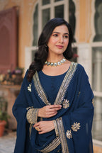 Teeya Creation Blue Color Faux Georgette Heavy Embroidery Work Fully Stitched Gown | Grocsy