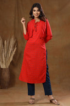 Kaajh Red Printed Jacket Kurta Pant Set For Women | Grocsy